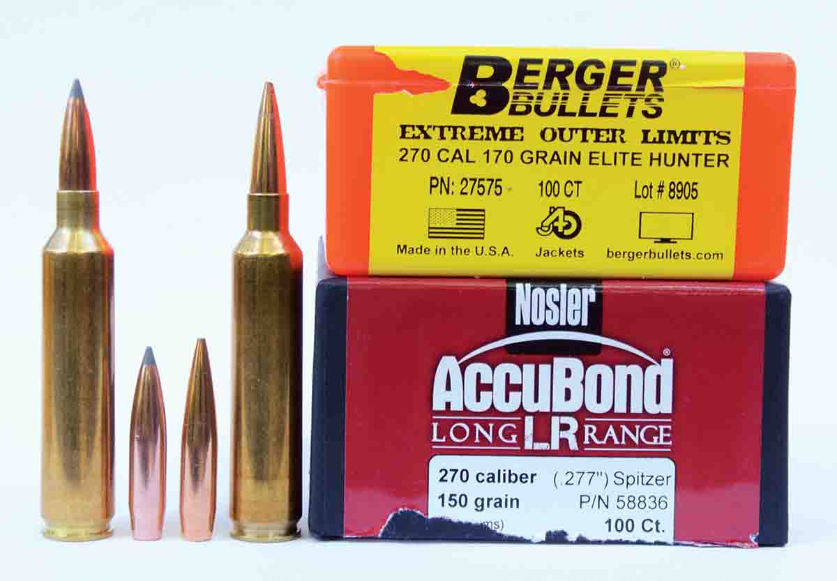 The 1:10 twist of the test rifle was quick enough to stabilize the long Nosler 150-grain tipped AccuBond LR bullet. Because the longer Berger 170-grain Elite Hunter requires a 1:8 twist, it was not tried in the Nosler rifle. If a .27 Nosler rifle eventually goes into production, a quicker twist will be needed.